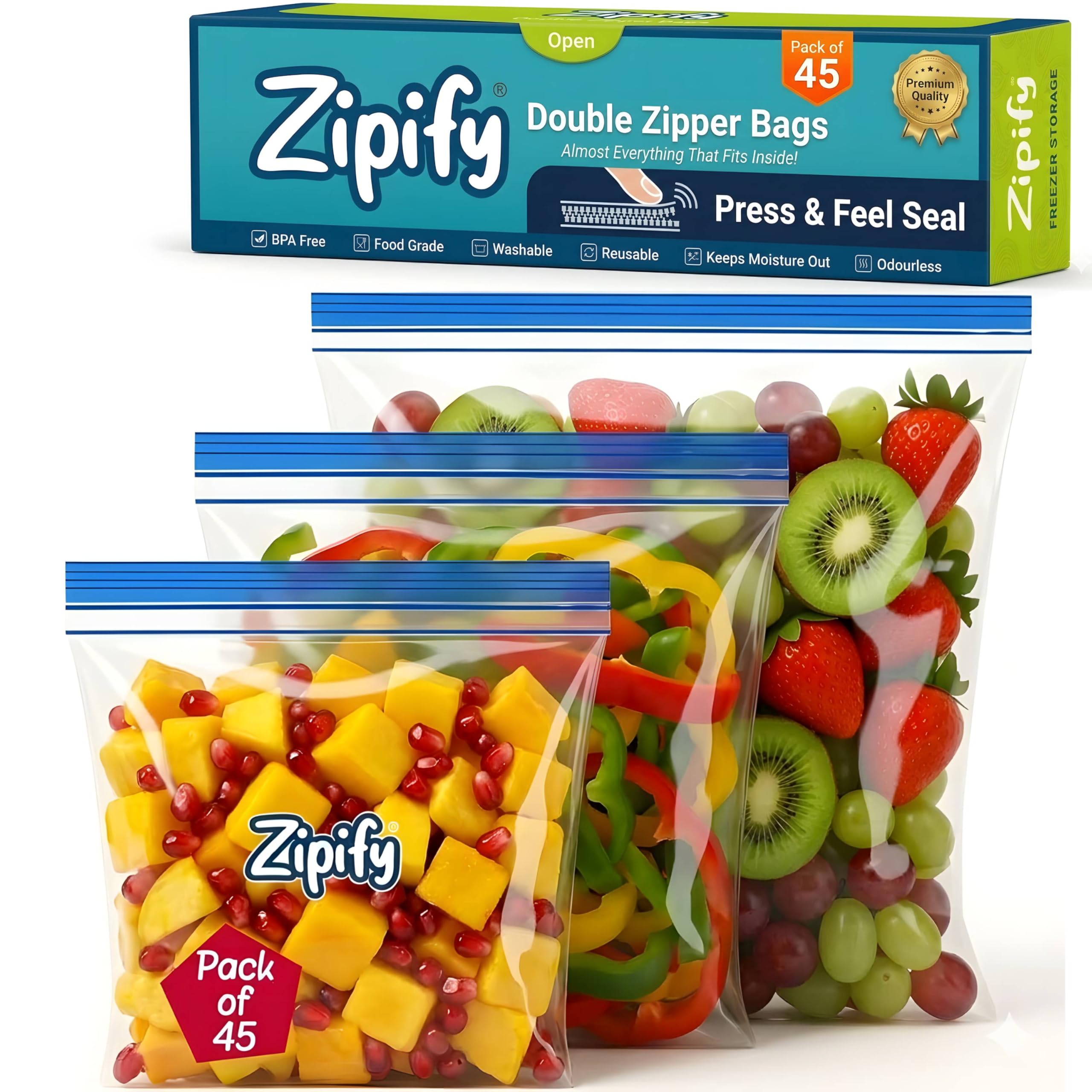 Buy Zipify Zip Lock Bag | Pack of 45 |15 L+15 M+15 S | Ziplock